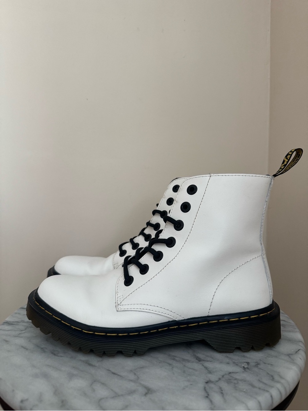 Dr. Martens Luana White Leather Combat Boots Size 8 Women AW004 Lace Up